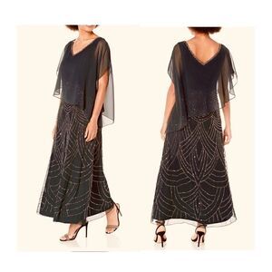 J Kara Women's Caplet V-Neck Mock Beaded Dress